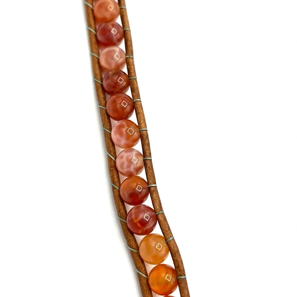 HAND CRAFTED Safari Red Fire Agate and Black Onyx Wrap Bracelet - Picture 6 of 7